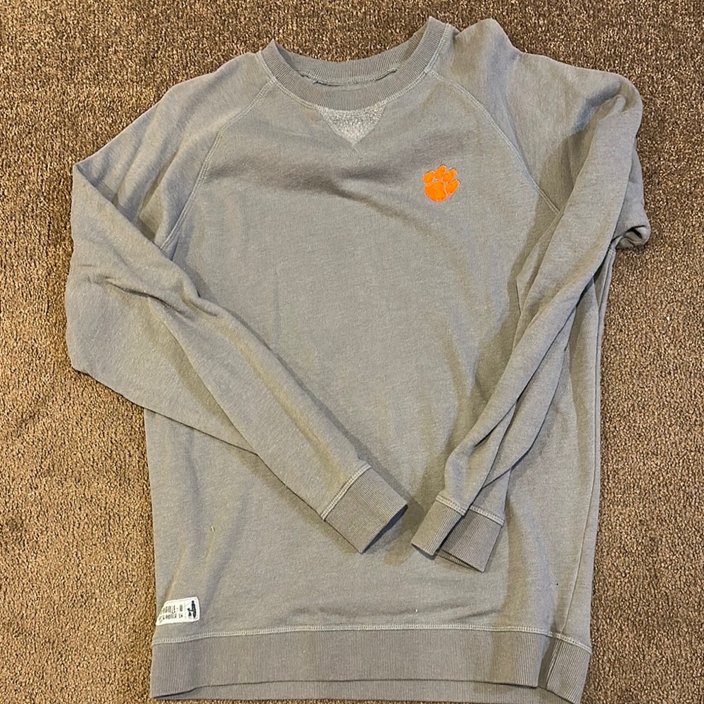 Gray Johnny O Crewneck Sweater with Clemson Tiger Logo